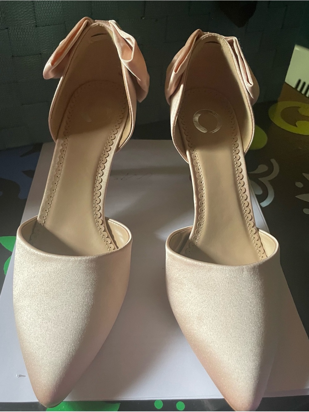 Women's Satin Pointed-Toe Ankle Strap Heels in Blush